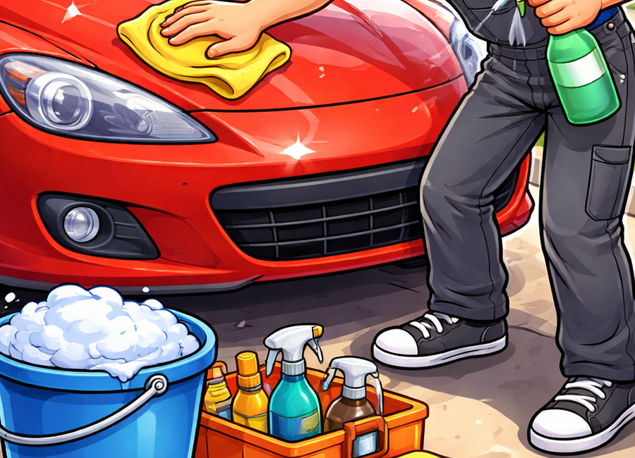 Image of someone cleaning a car